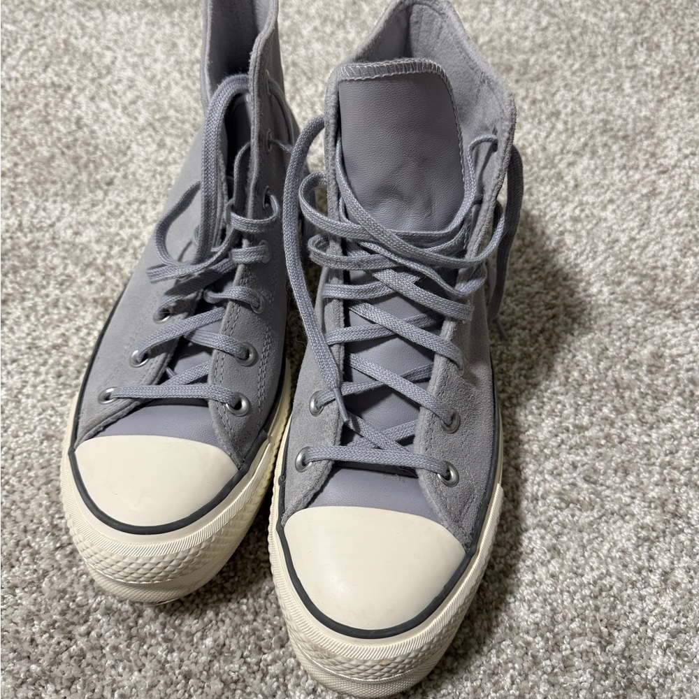 Converse White and Purple Platform Sneakers with Classic High-Top Design
